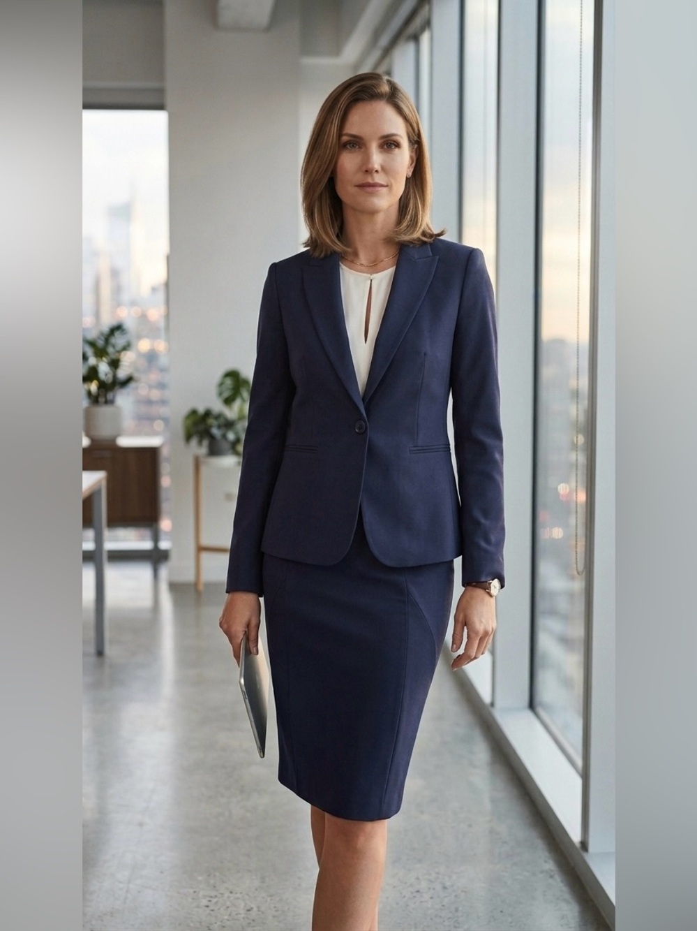 REISS Navy Wool Blend Blazer & Pencil Skirt Suit Set quiet Luxury‎ Business